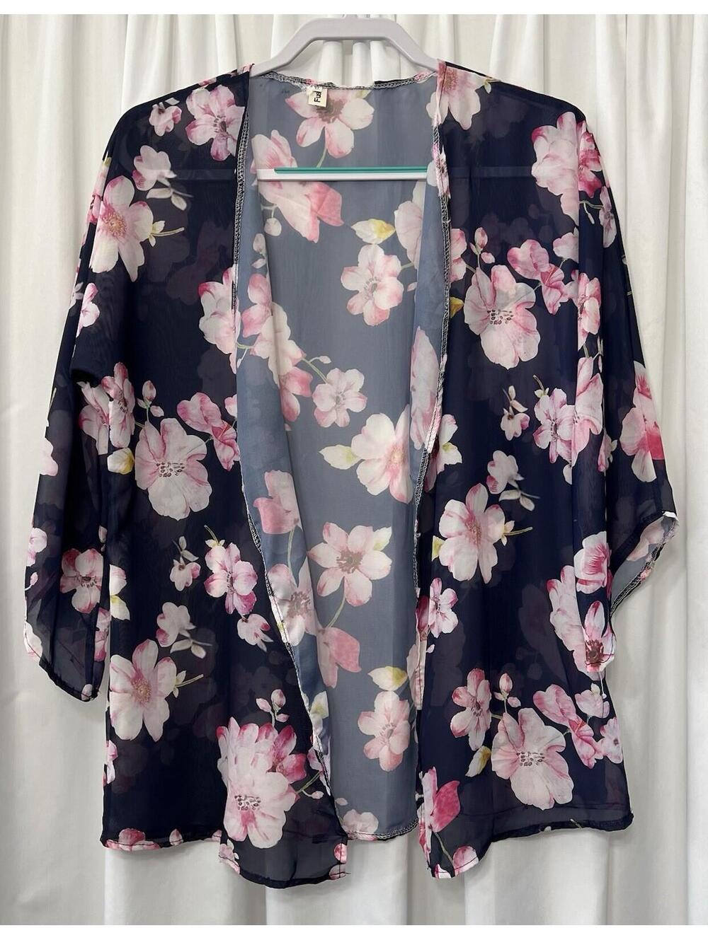 Fushi XL Pink Flower Sheer Coverup OSFM